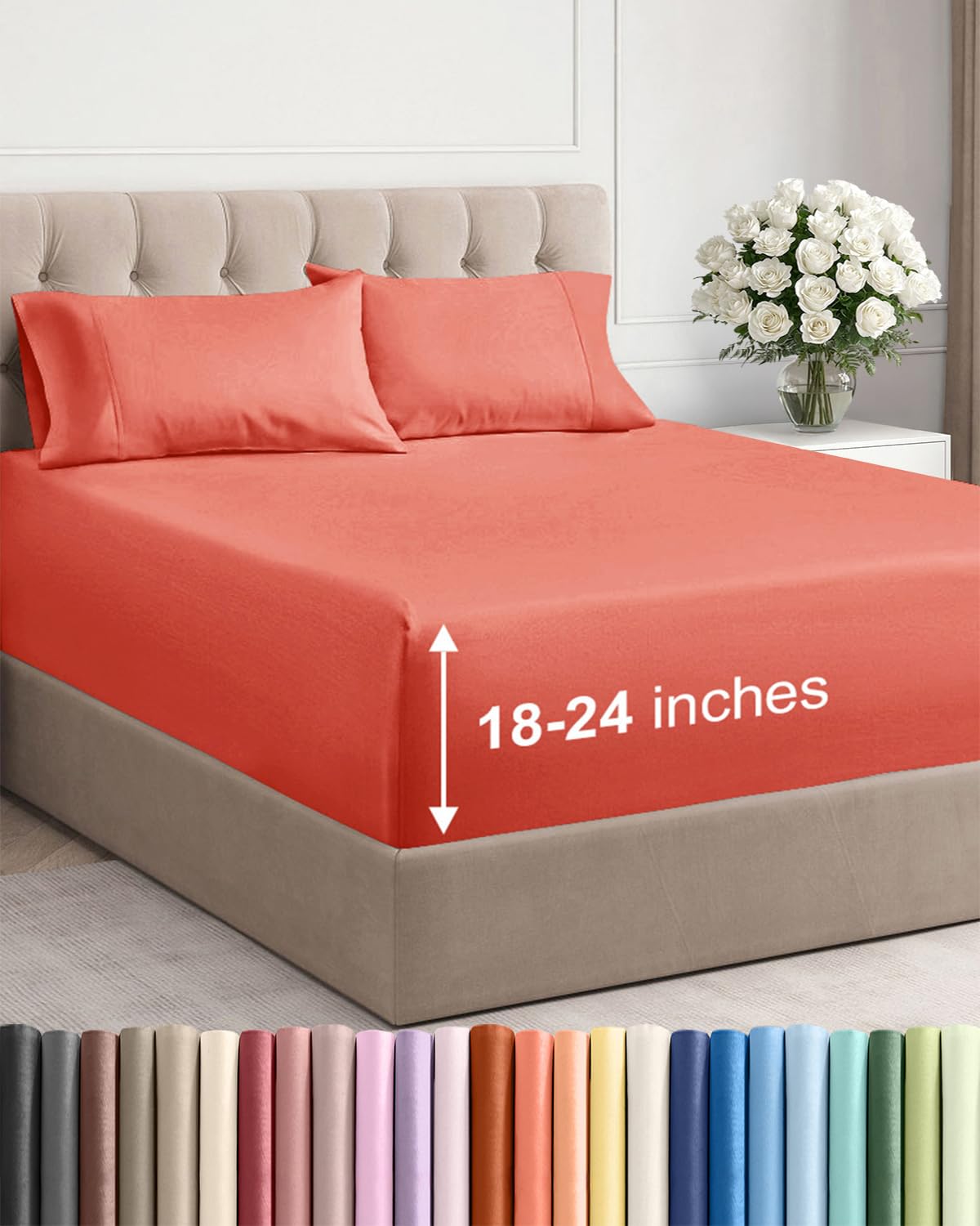 Extra Deep Queen Sheet Set - 4 Piece Breathable Cooling Sheets - Dark Grey