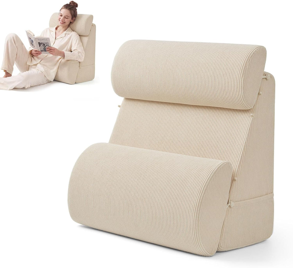 Blissful Diary Reading Pillow, Wide Backrest with Adjustable Support, Beige