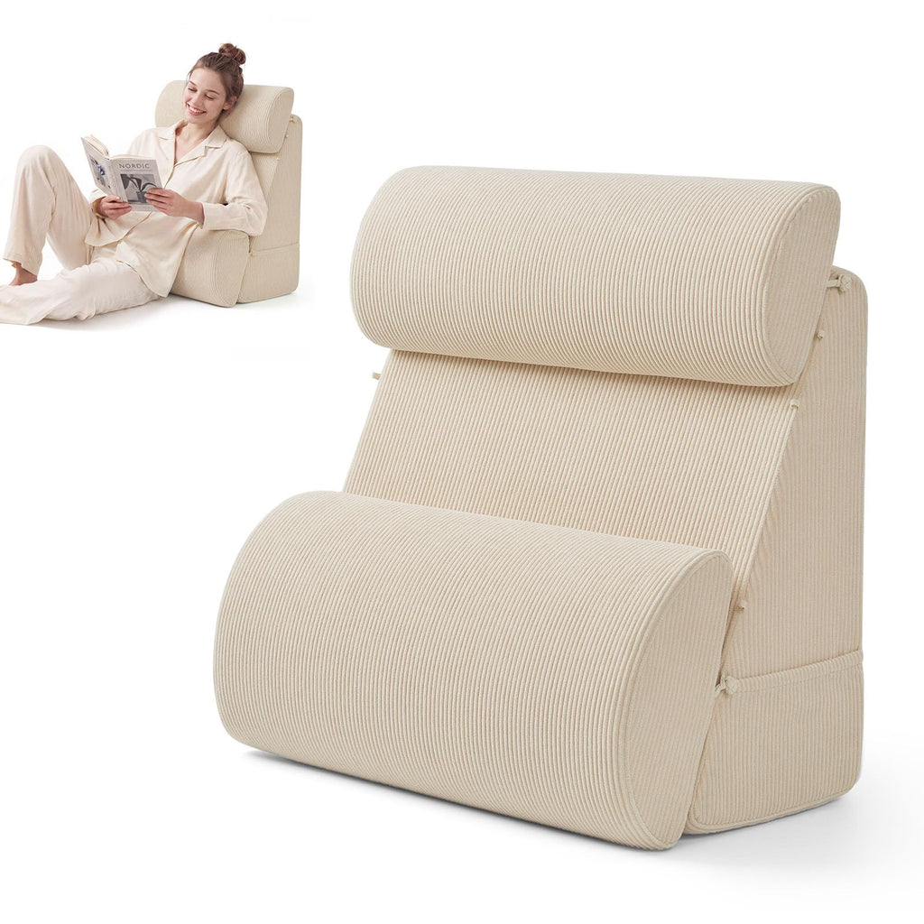 Blissful Diary Reading Pillow, Wide Backrest with Adjustable Support, Beige