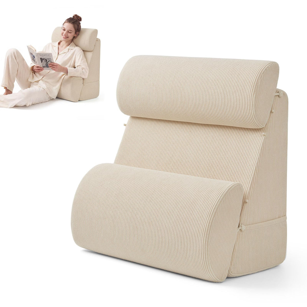 Blissful Diary Reading Pillow, Wide Backrest with Adjustable Support, Beige