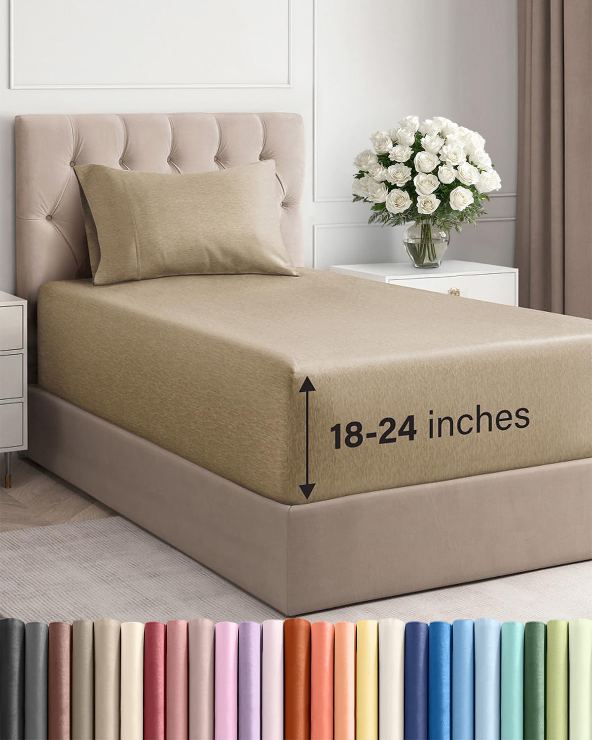 Extra Deep Queen Sheet Set - 4 Piece Breathable Cooling Sheets - Dark Grey