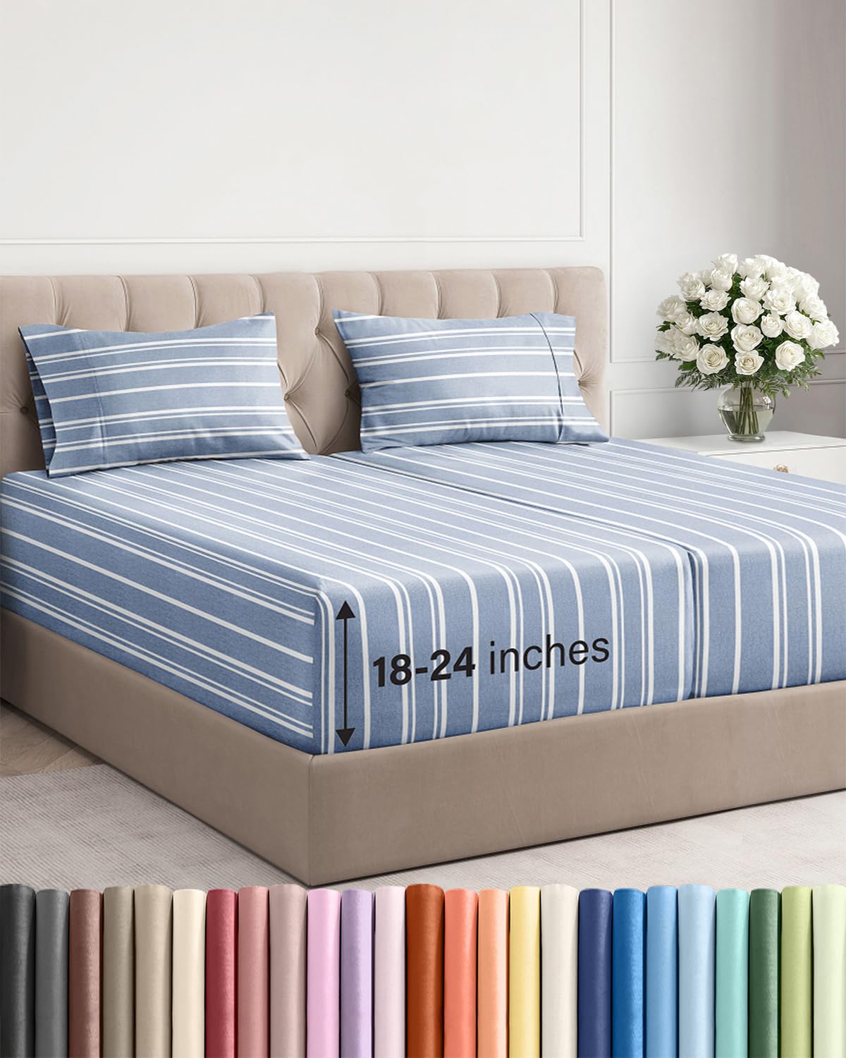 Extra Deep Queen Sheet Set - 4 Piece Breathable Cooling Sheets - Dark Grey