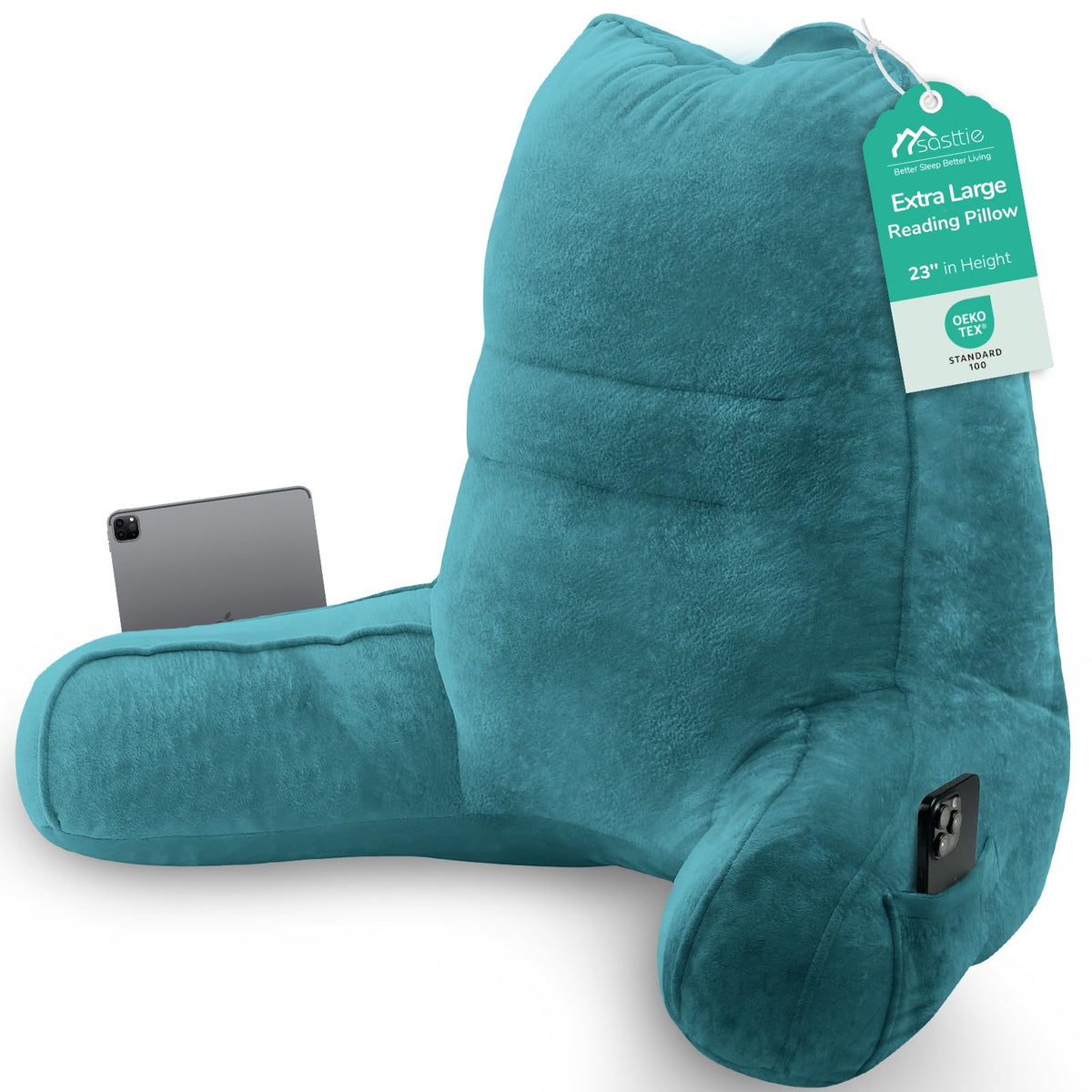 Sasttie Reading Pillow for Bed, Back Pillow for Sitting Up, Dark Grey