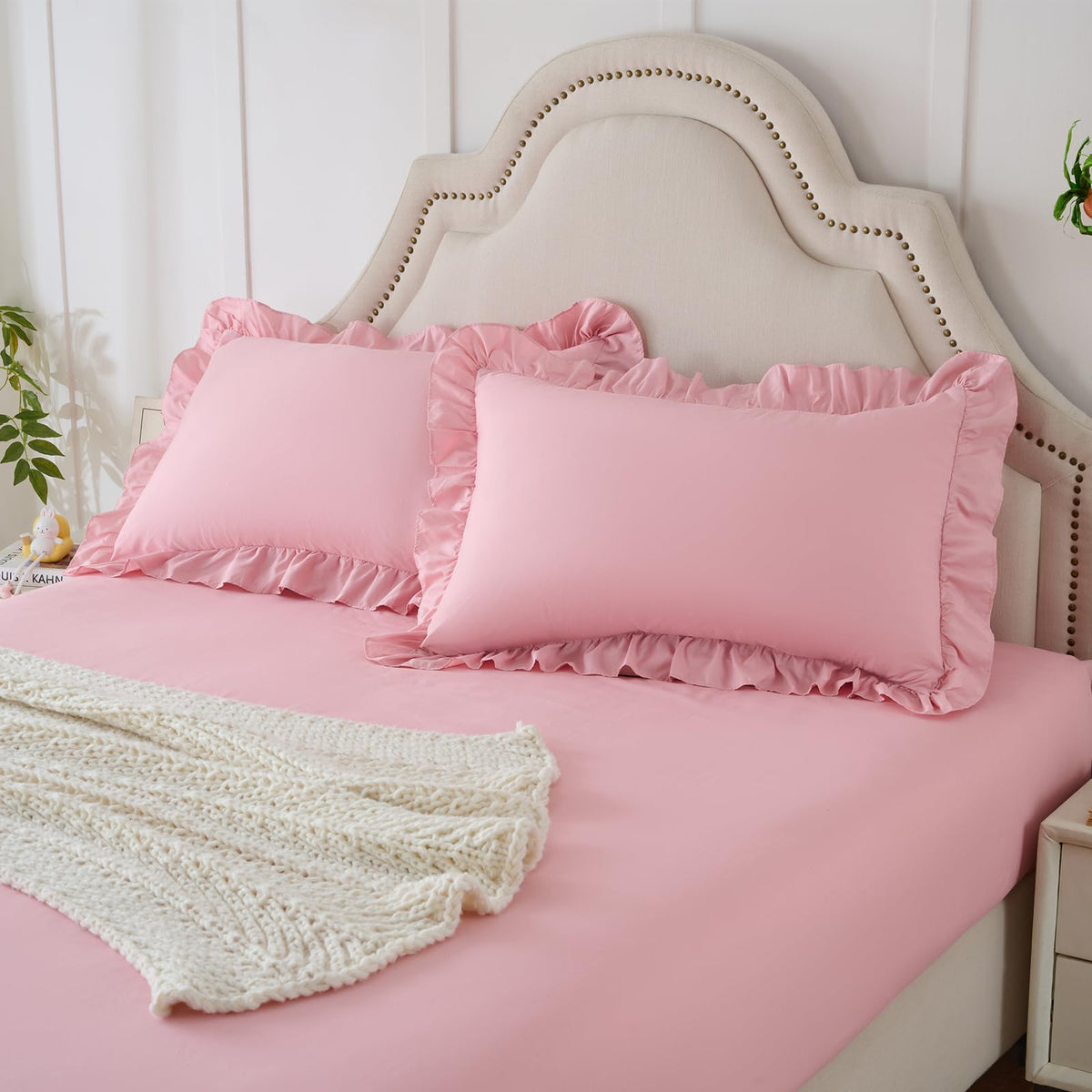 Homiest 3-Piece Ruffle Pillow Case & Fitted Sheet Set, White Full