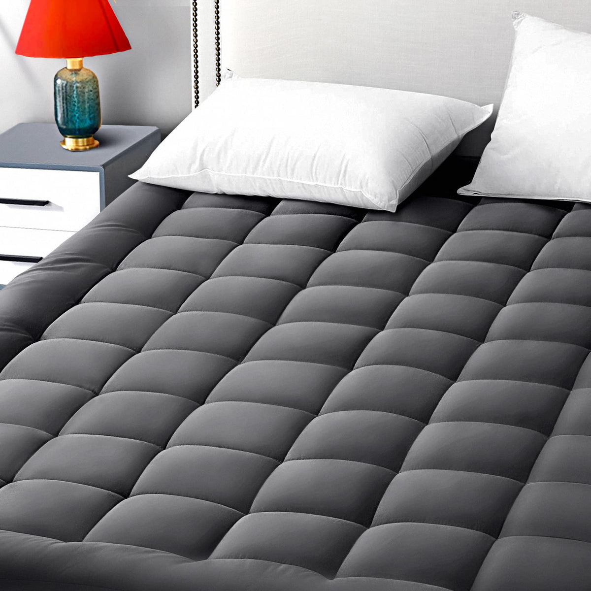 EASELAND Queen Size Mattress Pad Cotton Pillow Top Mattress Topper White