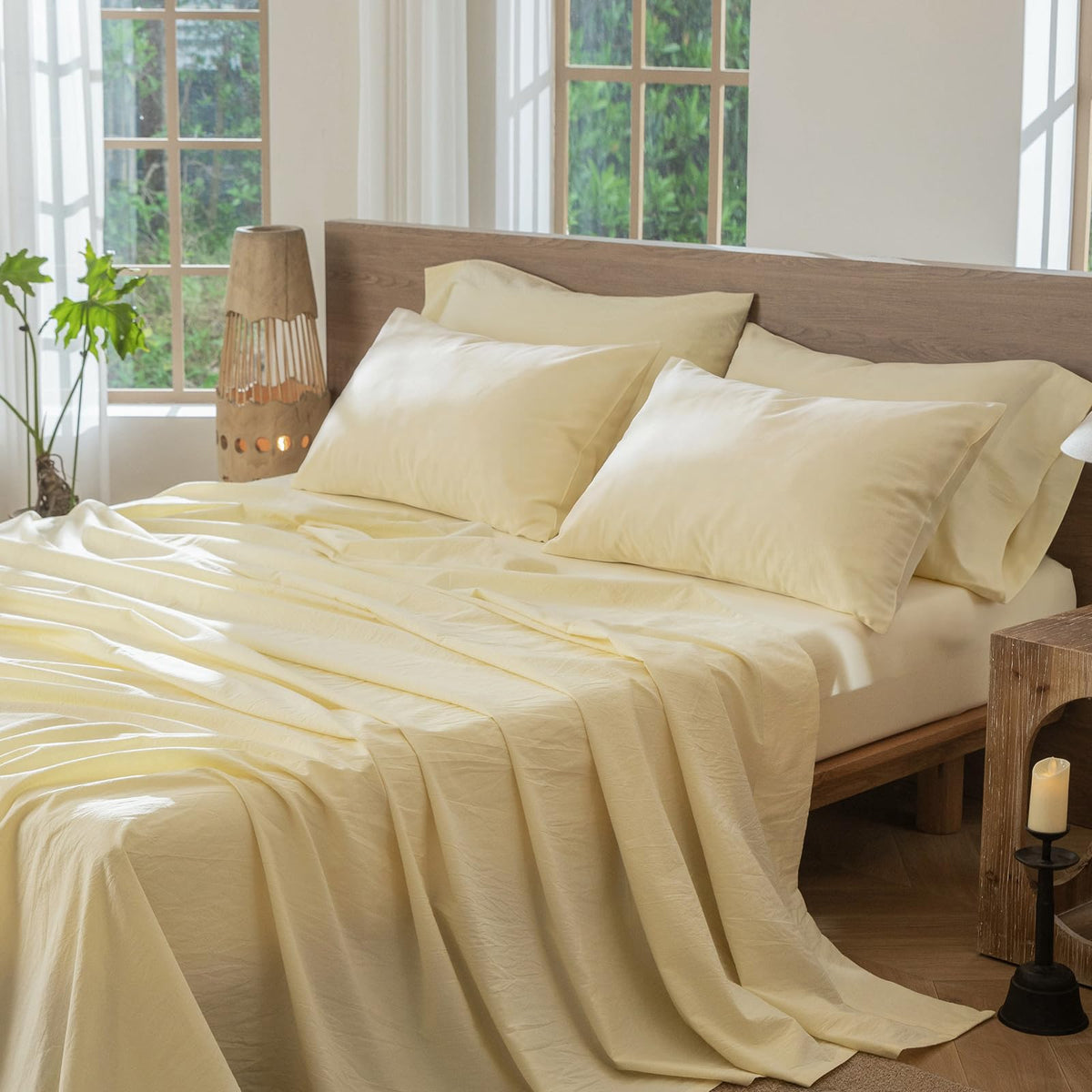 MooMee Sheet Set 100% Washed Cotton Lived-in Extra Deep Pocket King