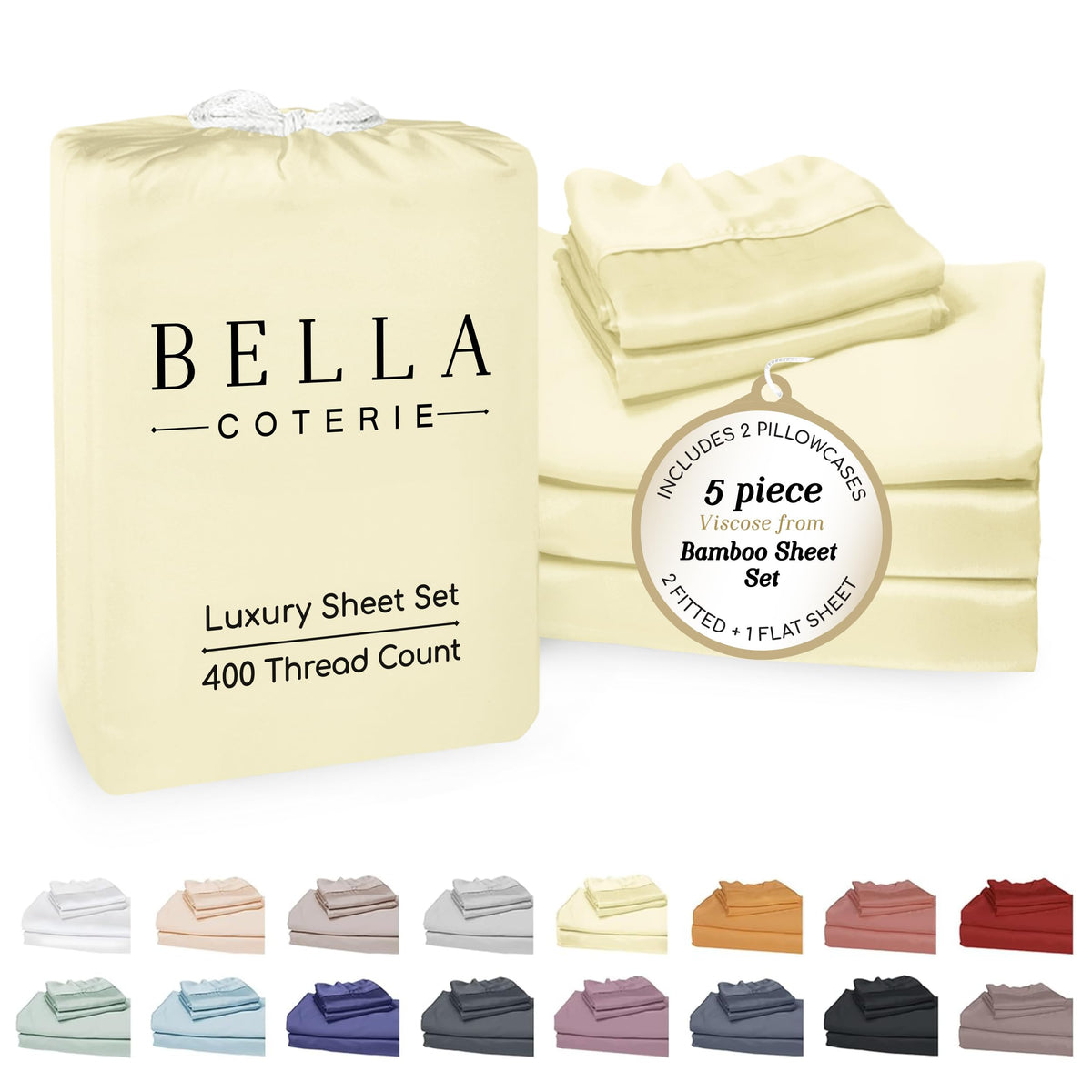 Bella Coterie Luxury Bamboo Viscose Queen Size Sheet Set