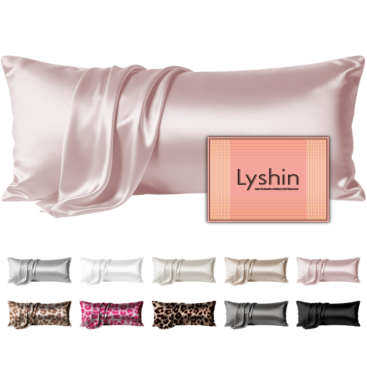 LYSHIN Silk Pillow Cases 2 Pack Standard Size with Zipper, Champagne