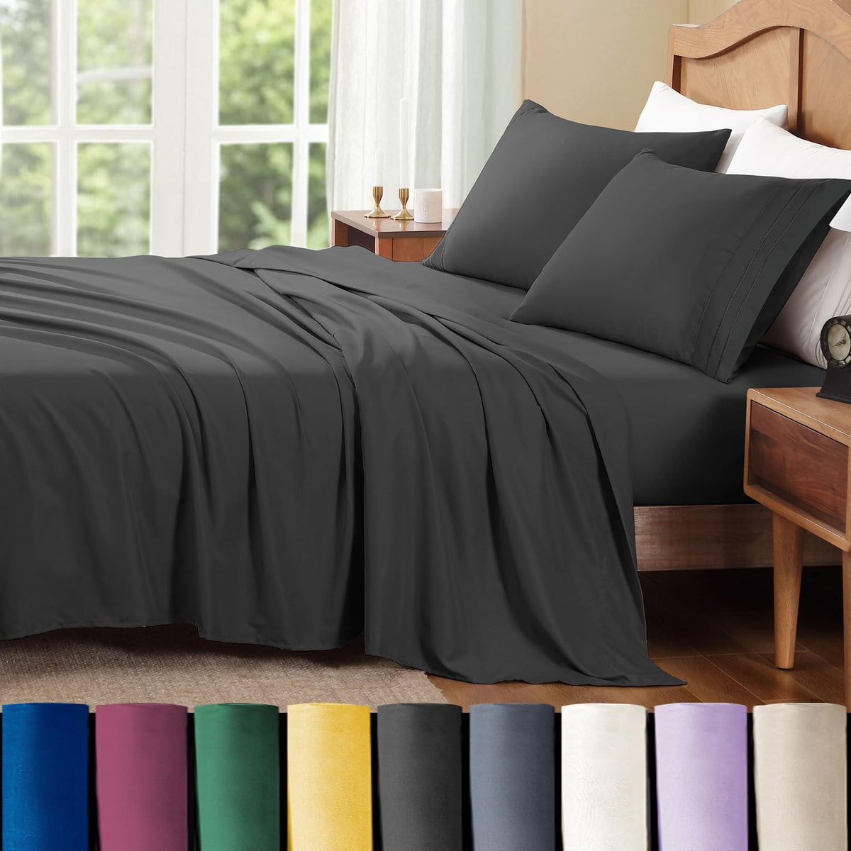 ClevaHome Queen Sheets Set, 4-Piece Fitted Queen Sheets, Lilac