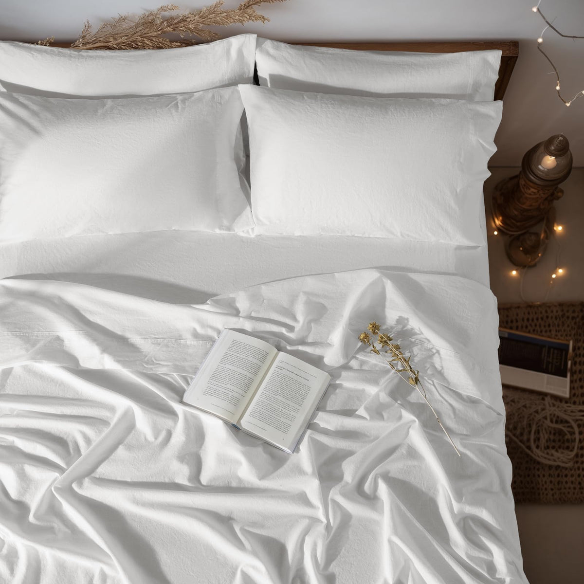 LBRO2M 100% French Pure Linen Sheet Set 4Pcs, 16" Deep Pocket Queen Size
