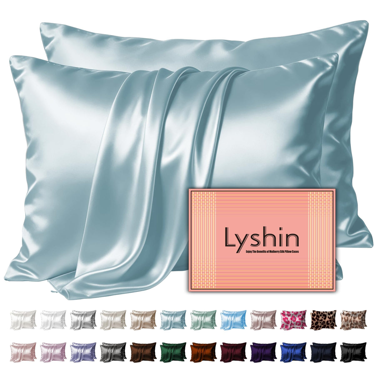 LYSHIN Silk Pillow Cases 2 Pack Standard Size with Zipper, Champagne