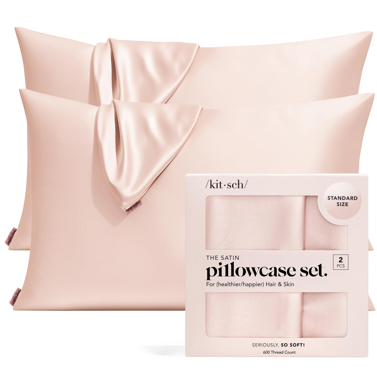 Kitsch Satin Pillowcase with Zipper - 2 pcs Standard Size, Aura