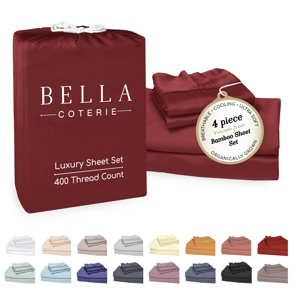 Bella Coterie Luxury Bamboo Viscose Queen Size Sheet Set
