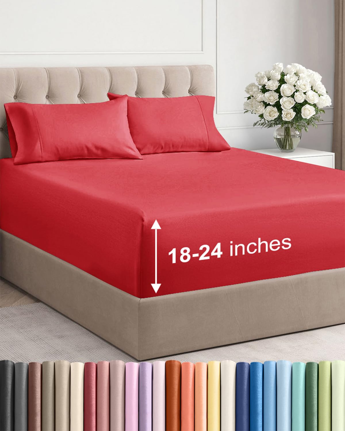 Extra Deep Queen Sheet Set - 4 Piece Breathable Cooling Sheets - Dark Grey