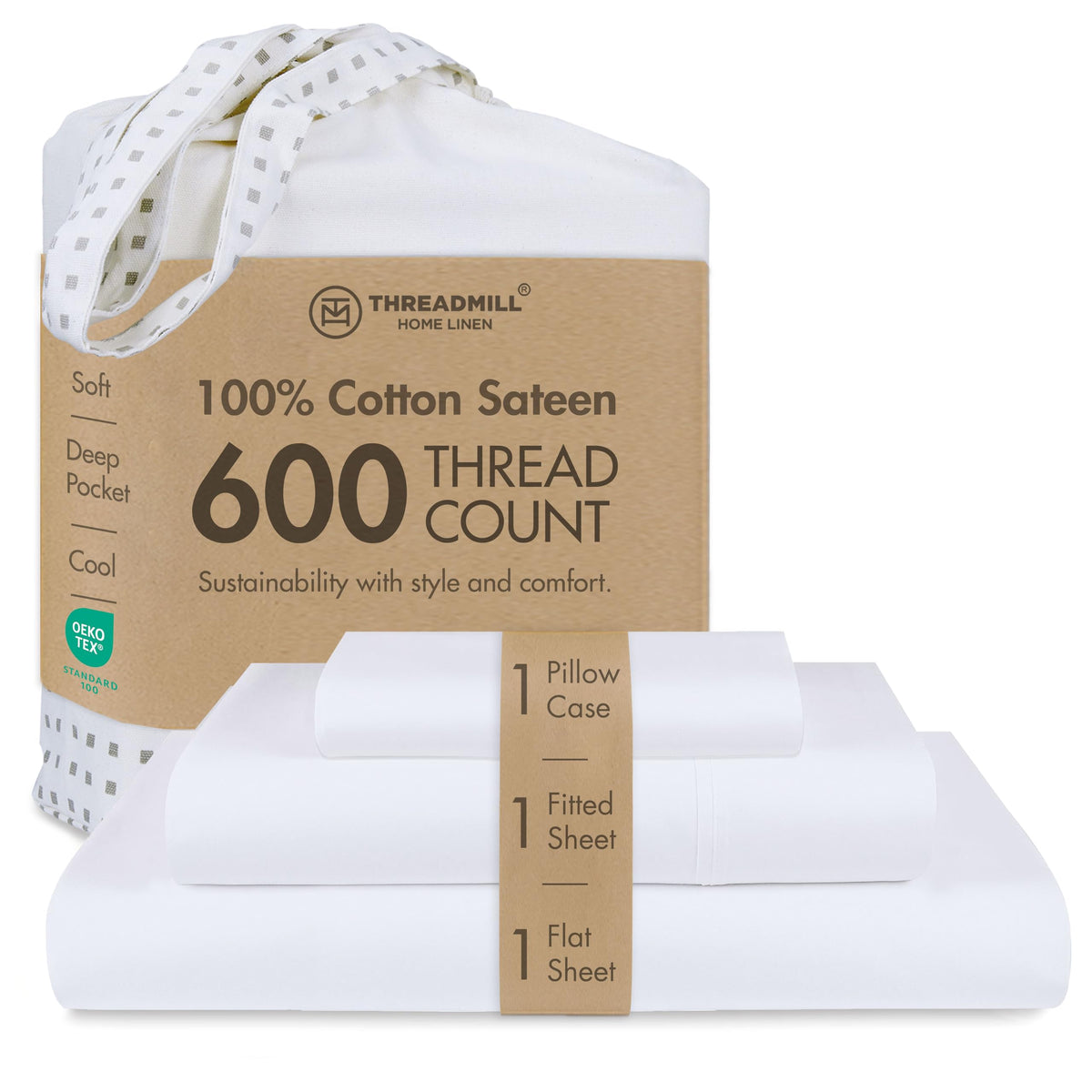 Threadmill 600 Thread Count Cotton Queen Sheet Set, Sateen, Dark Grey