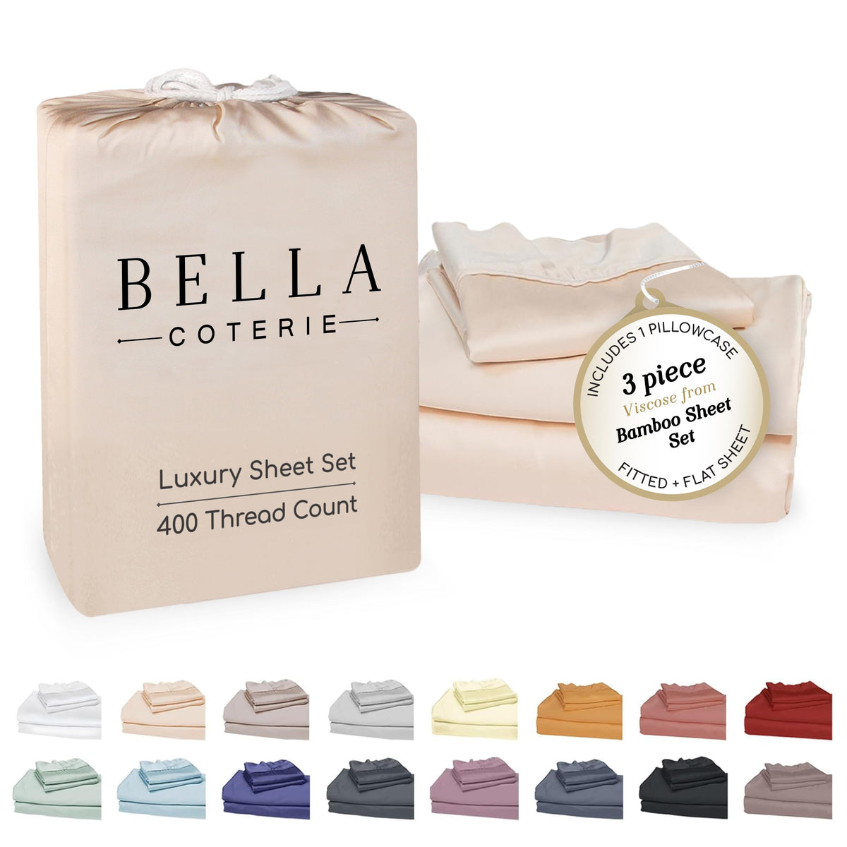 Bella Coterie Luxury Bamboo Viscose Queen Size Sheet Set
