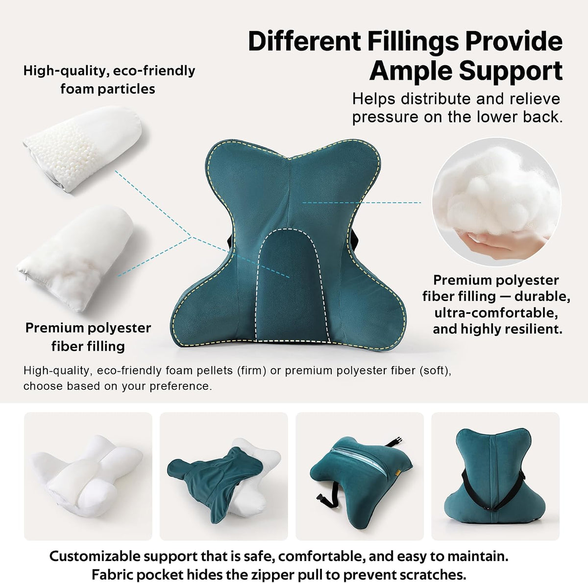 Back Pillow for Couch and Recliner, Lumbar Support Pillow for Sofa Sitting, Back Support Cushion for Office Chair, Ergonomic Back Cushion for Sitting Comfort, Slate Blue