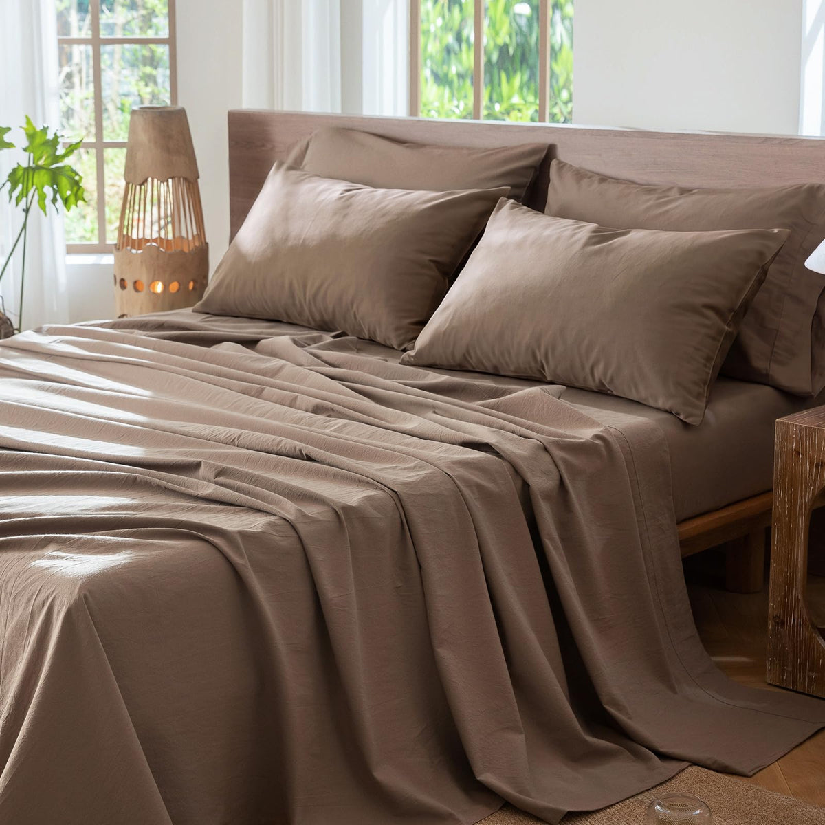 MooMee Sheet Set 100% Washed Cotton Lived-in Extra Deep Pocket King