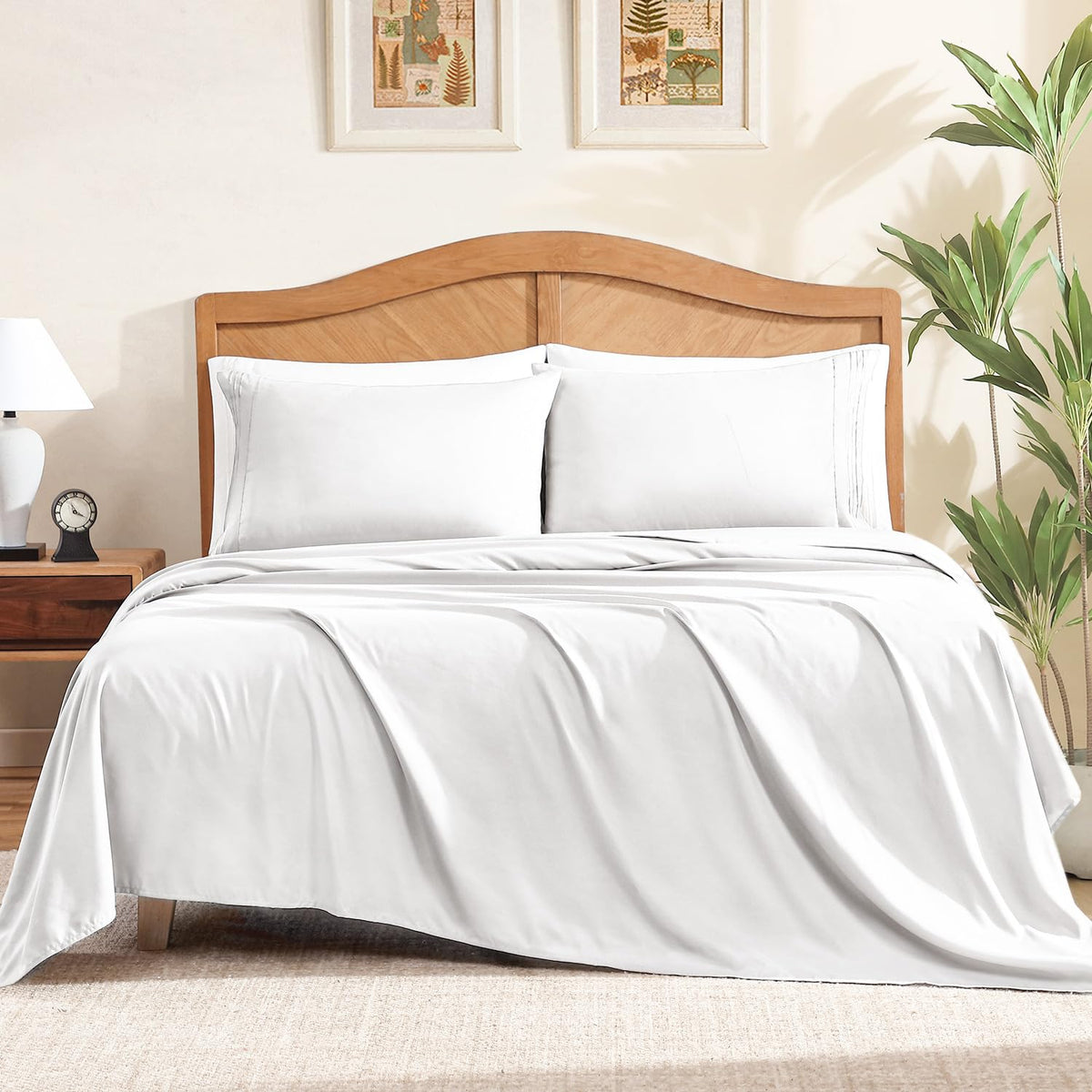 ClevaHome Queen Sheets Set, 4-Piece Fitted Queen Sheets, Lilac
