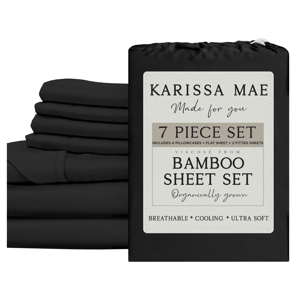 KARISSA MAE 7 Piece Luxury Bamboo Viscose Split King Sheets, FSC Certified