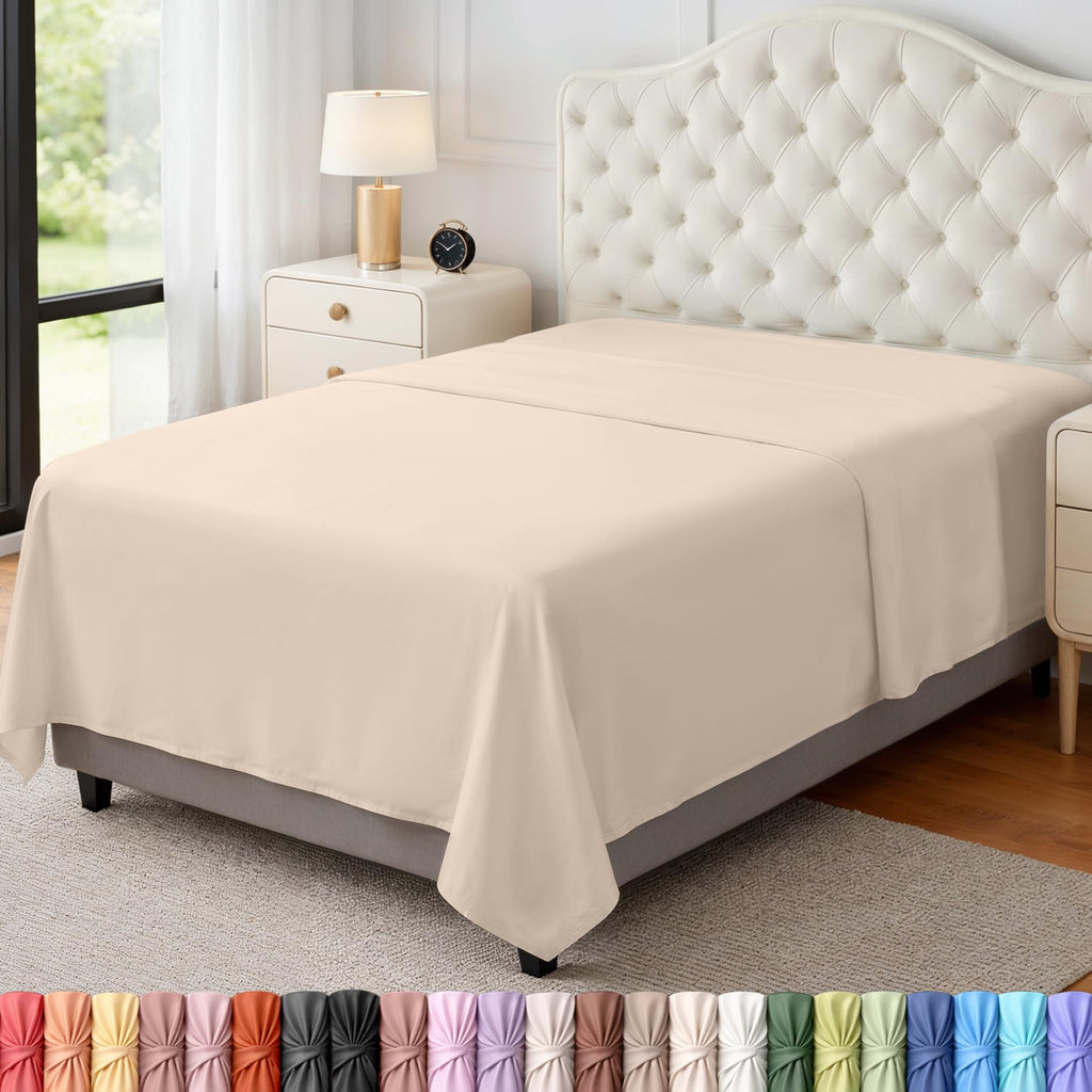 Twin Size Flat Sheet Only, Ultra Soft & Breathable Hotel Sheets, White