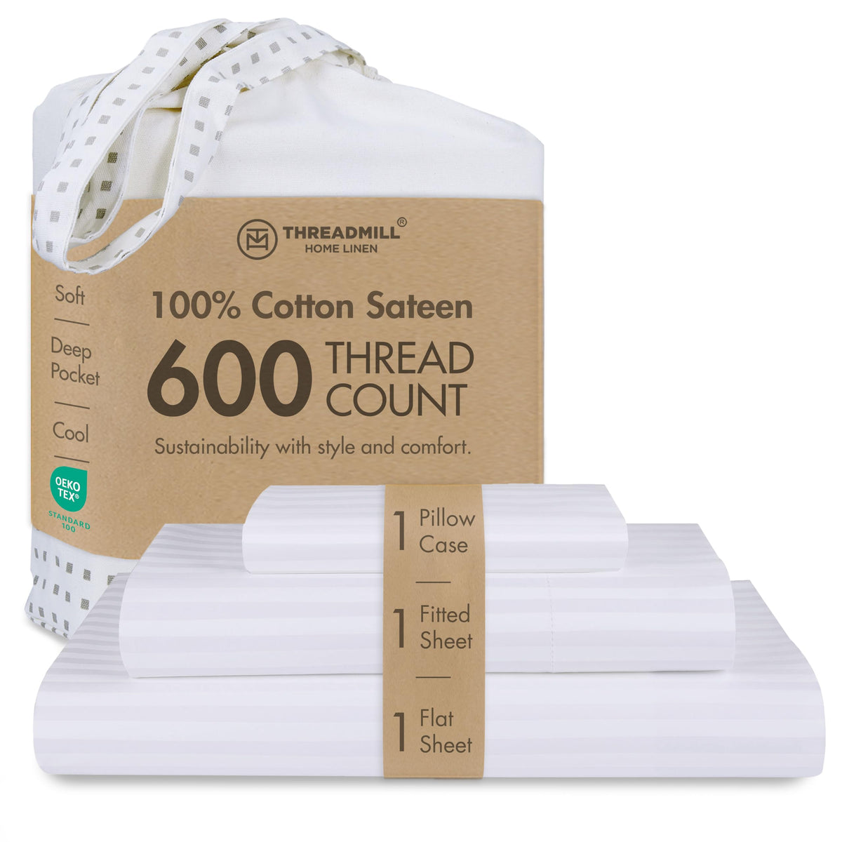 Threadmill 600 Thread Count Cotton Queen Sheet Set, Sateen, Dark Grey