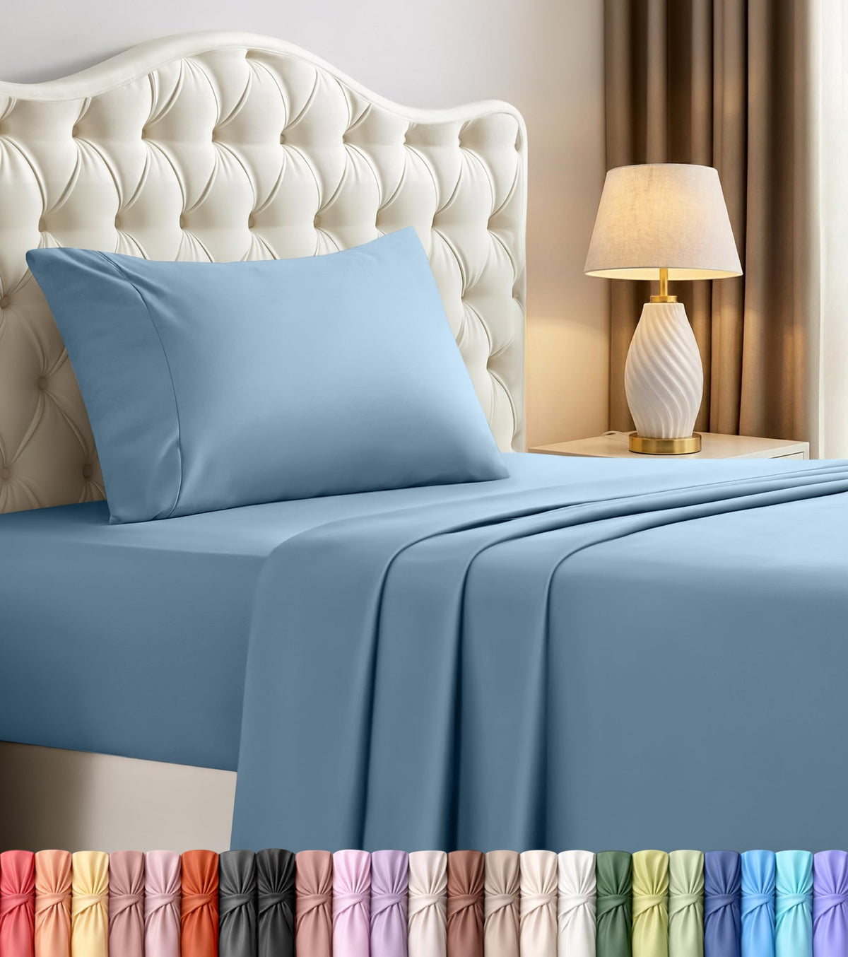 Queen Sheets Set, 4 Pieces 16" Deep Pocket Hotel Luxury Bed Sheets, Black