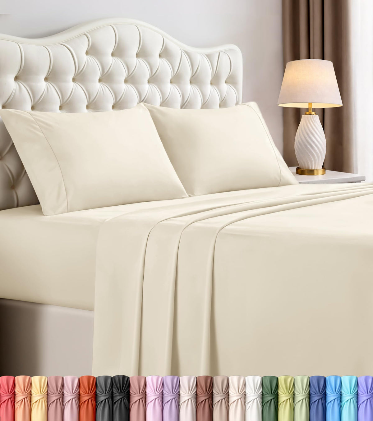 Queen Sheets Set, 4 Pieces 16" Deep Pocket Hotel Luxury Bed Sheets, Brown