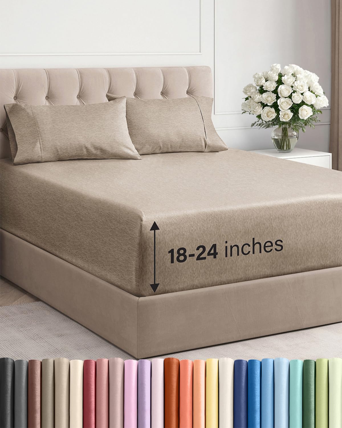 Extra Deep Queen Sheet Set - 4 Piece Breathable Cooling Sheets - Dark Grey
