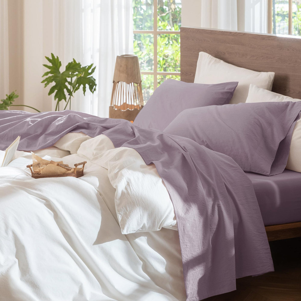 MooMee Sheet Set 100% Washed Cotton Lived-in Extra Deep Pocket King