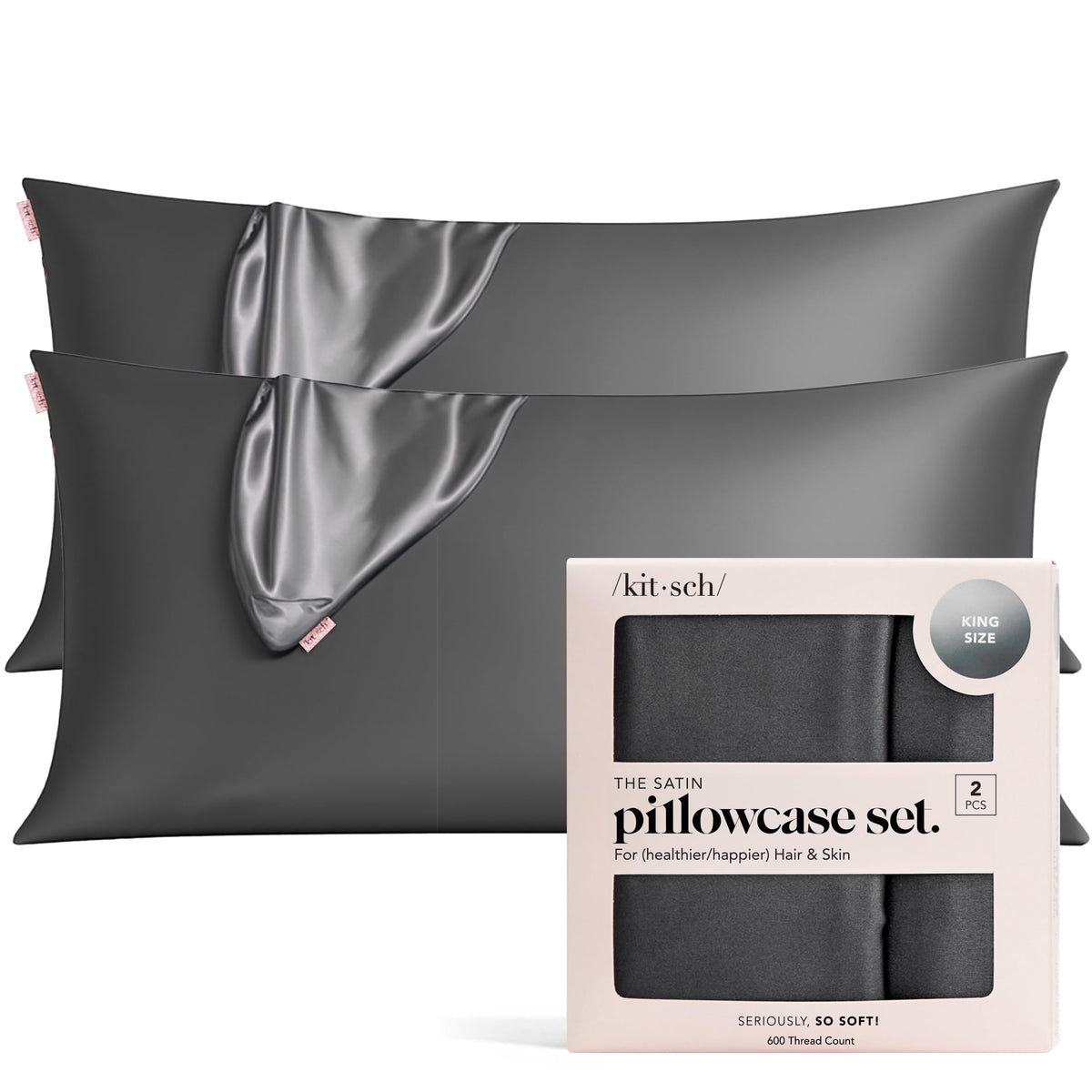 Kitsch Satin Pillowcase with Zipper - 2 pcs Standard Size, Aura