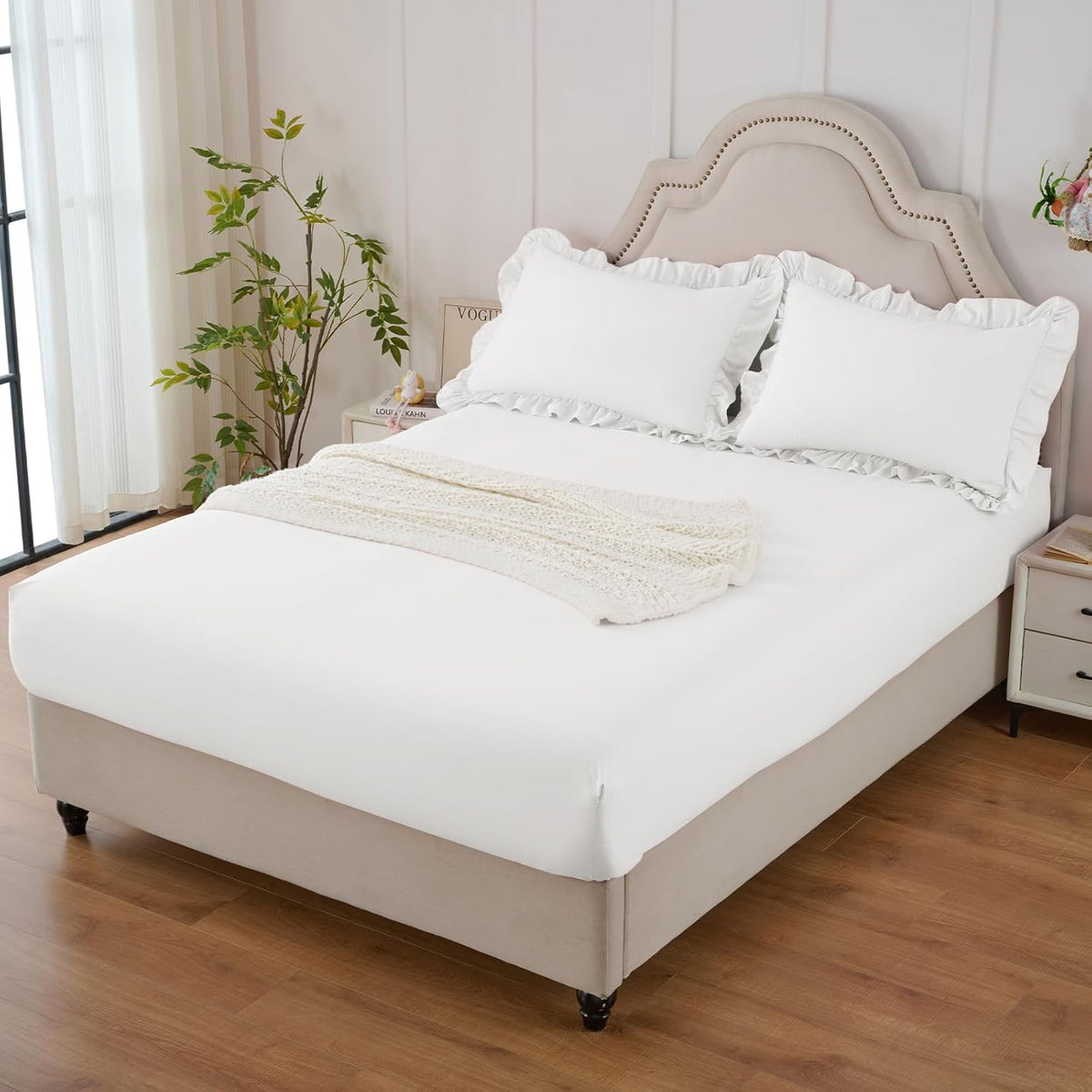 Homiest 3-Piece Ruffle Pillow Case & Fitted Sheet Set, White Full
