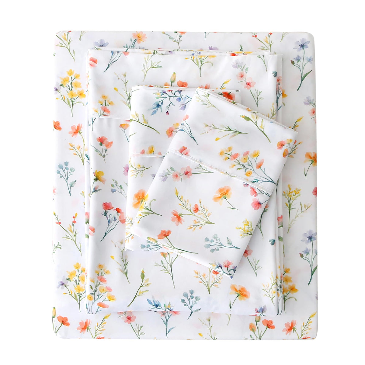 Viviland Floral Twin Sheet Set - 3 Piece Vintage Pink & Yellow Flower Patterned Bed Sheets - Soft, Breathable Microfiber Sheets with Deep Pocket, Non-Slip Fitted Sheets & Pillowcases