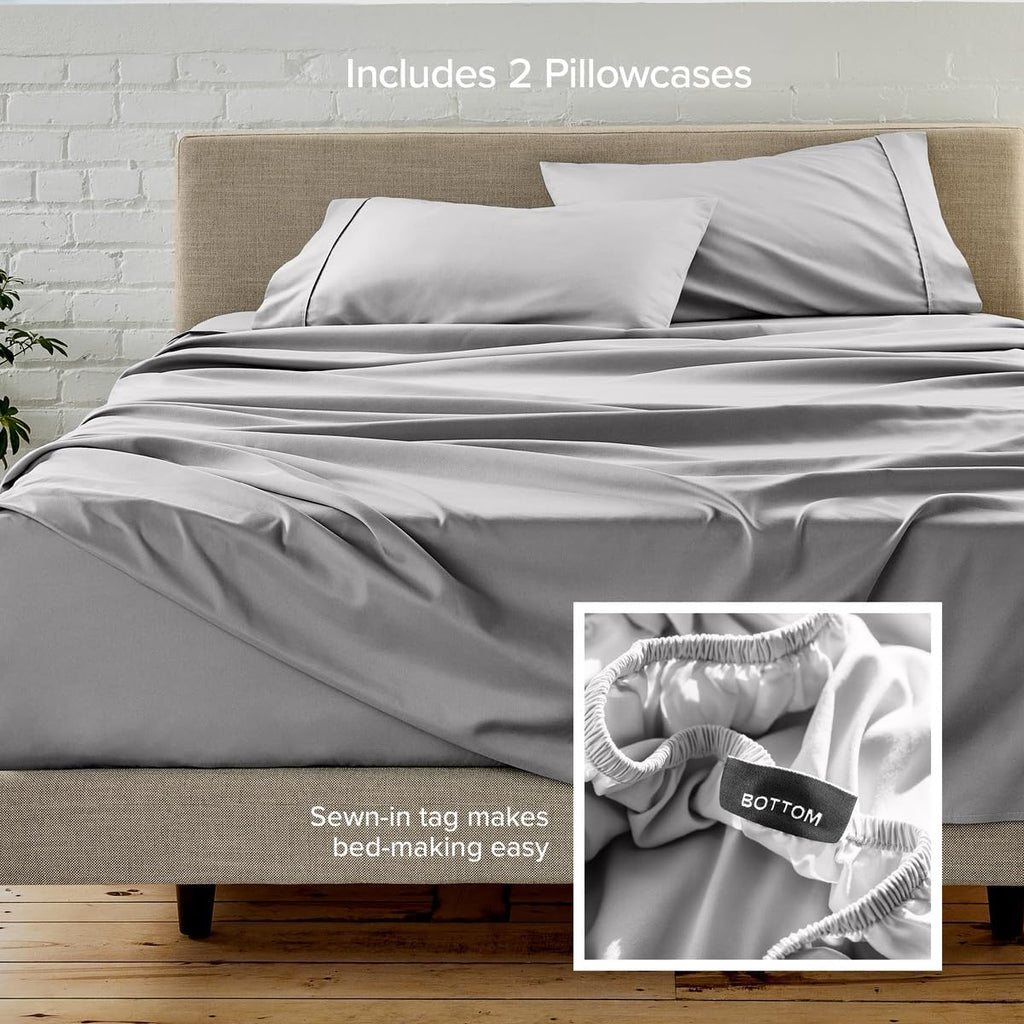 Bare Home Sheet Set 1800 Ultra-Soft with 2 Pillowcases (Twin XL, Light Grey)