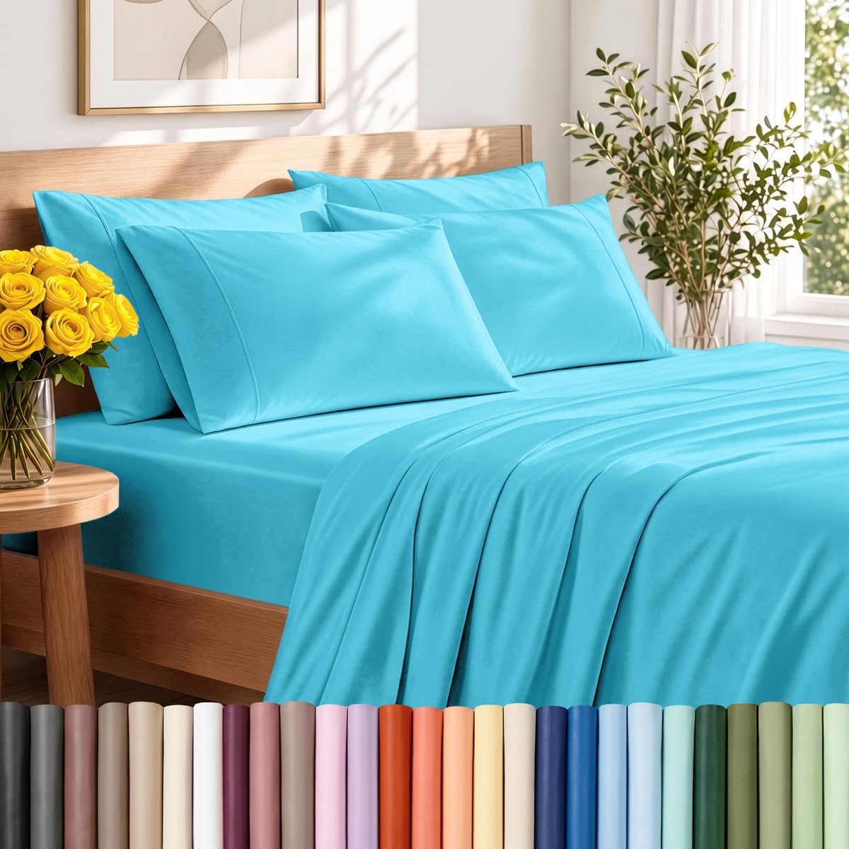 Bare Home Sheet Set 1800 Ultra-Soft with 2 Pillowcases (Twin XL, Light Grey)
