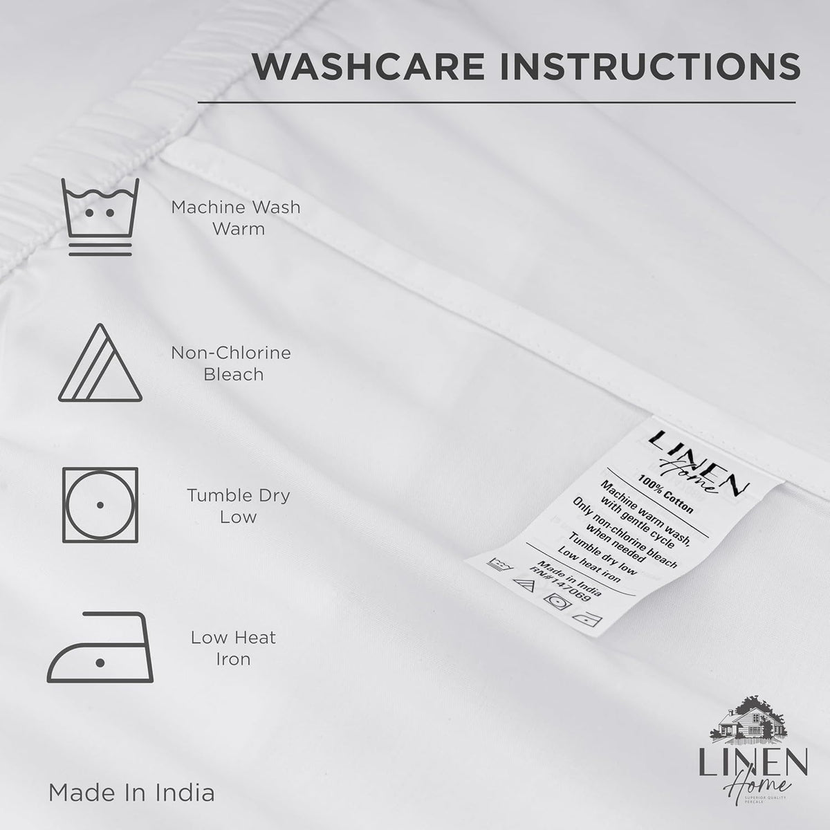 Linen Home Queen Size Fitted Sheet only 100% Cotton Percale, White