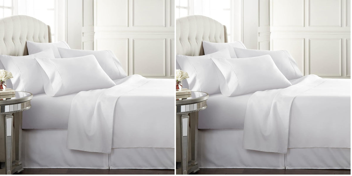 Danjor Linens Bed Sheet Set Queen Size for Hot Sleepers, Hotel Premium Sheets with 4 Pillowcases, Lightweight Brushed Microfiber Deep Pockets, Breathable Cooling 6 Piece Bedding Sets, White