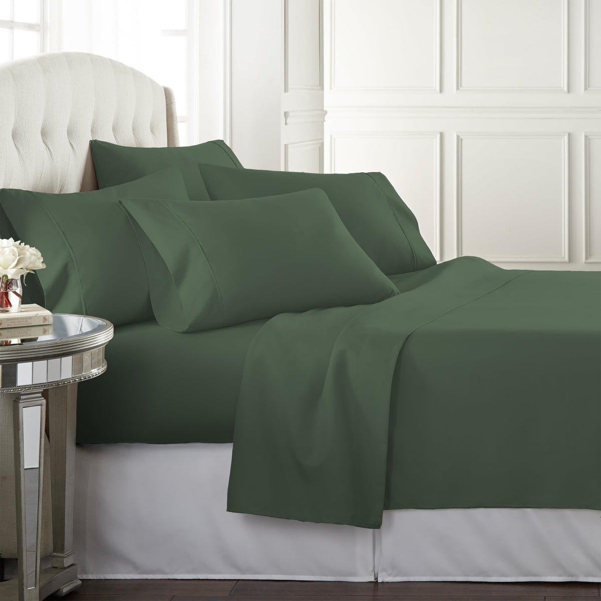 Danjor Linens Bed Sheet Set Queen Size for Hot Sleepers, Hotel Premium Sheets with 4 Pillowcases, Lightweight Brushed Microfiber Deep Pockets, Breathable Cooling 6 Piece Bedding Sets, White