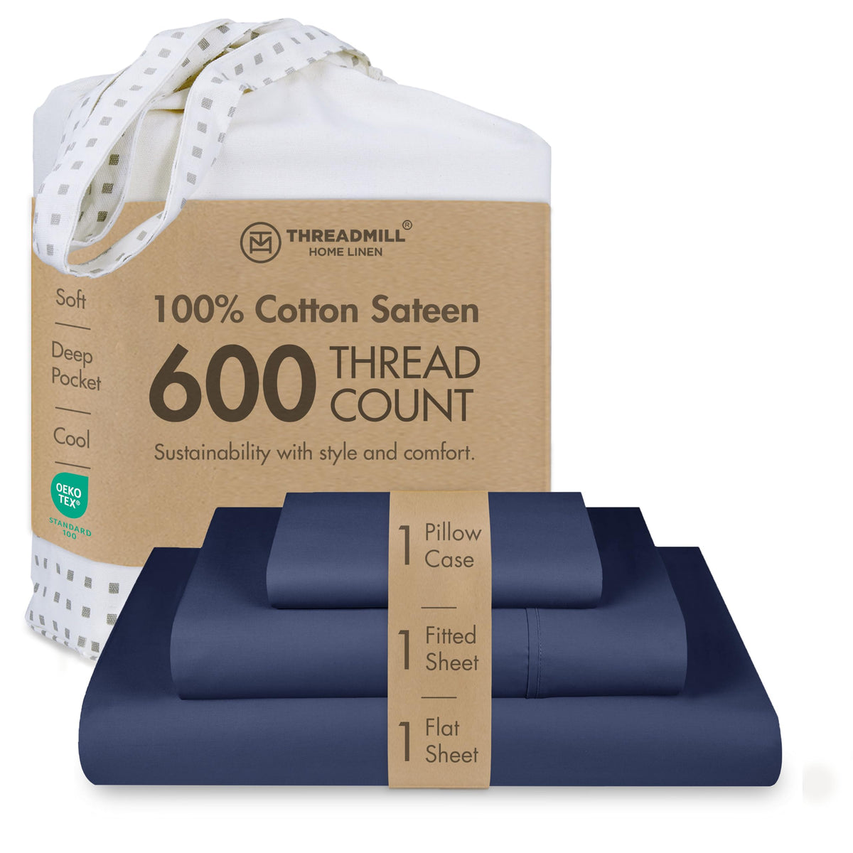 Threadmill 600 Thread Count Cotton Queen Sheet Set, Sateen, Dark Grey