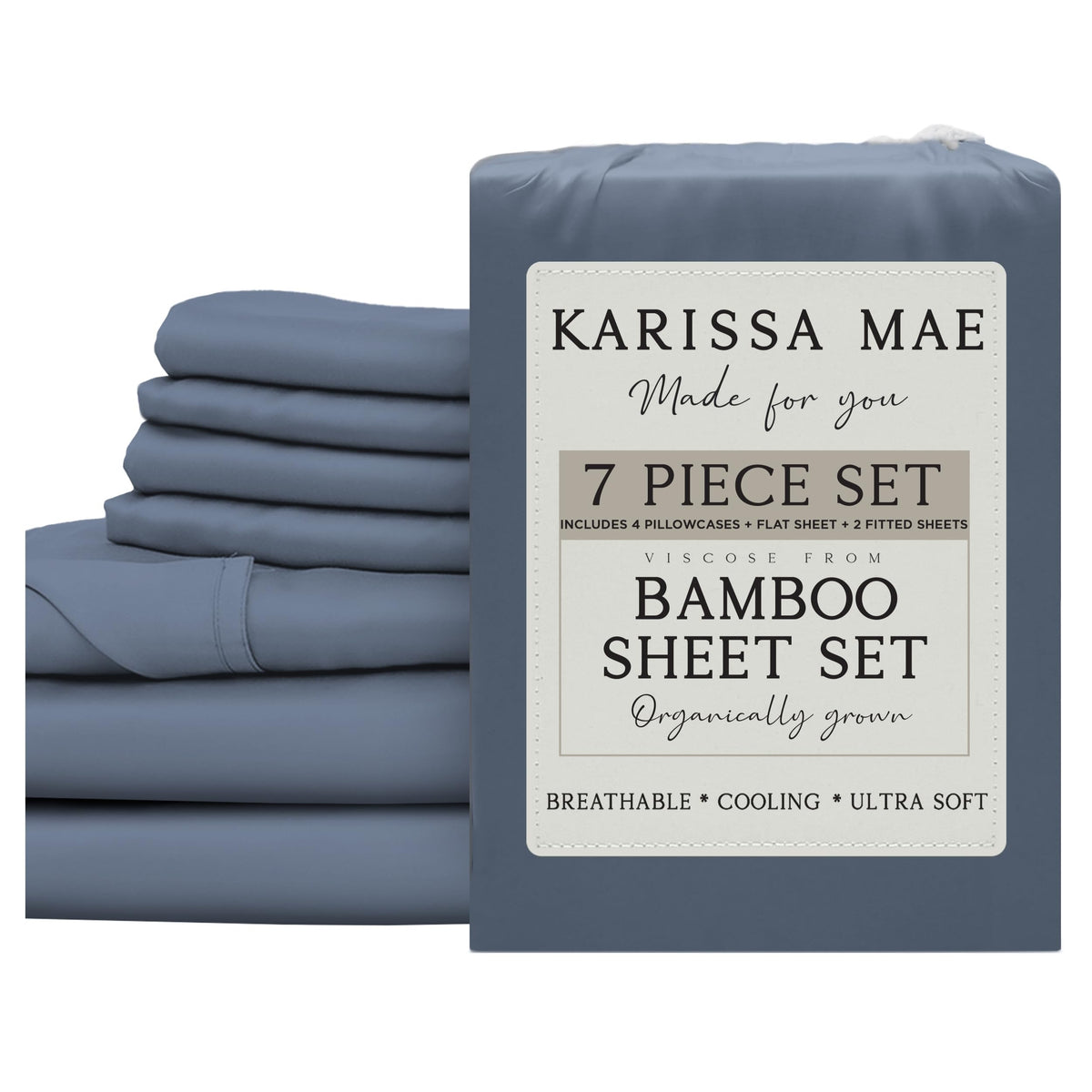 KARISSA MAE 7 Piece Luxury Bamboo Viscose Split King Sheets, FSC Certified