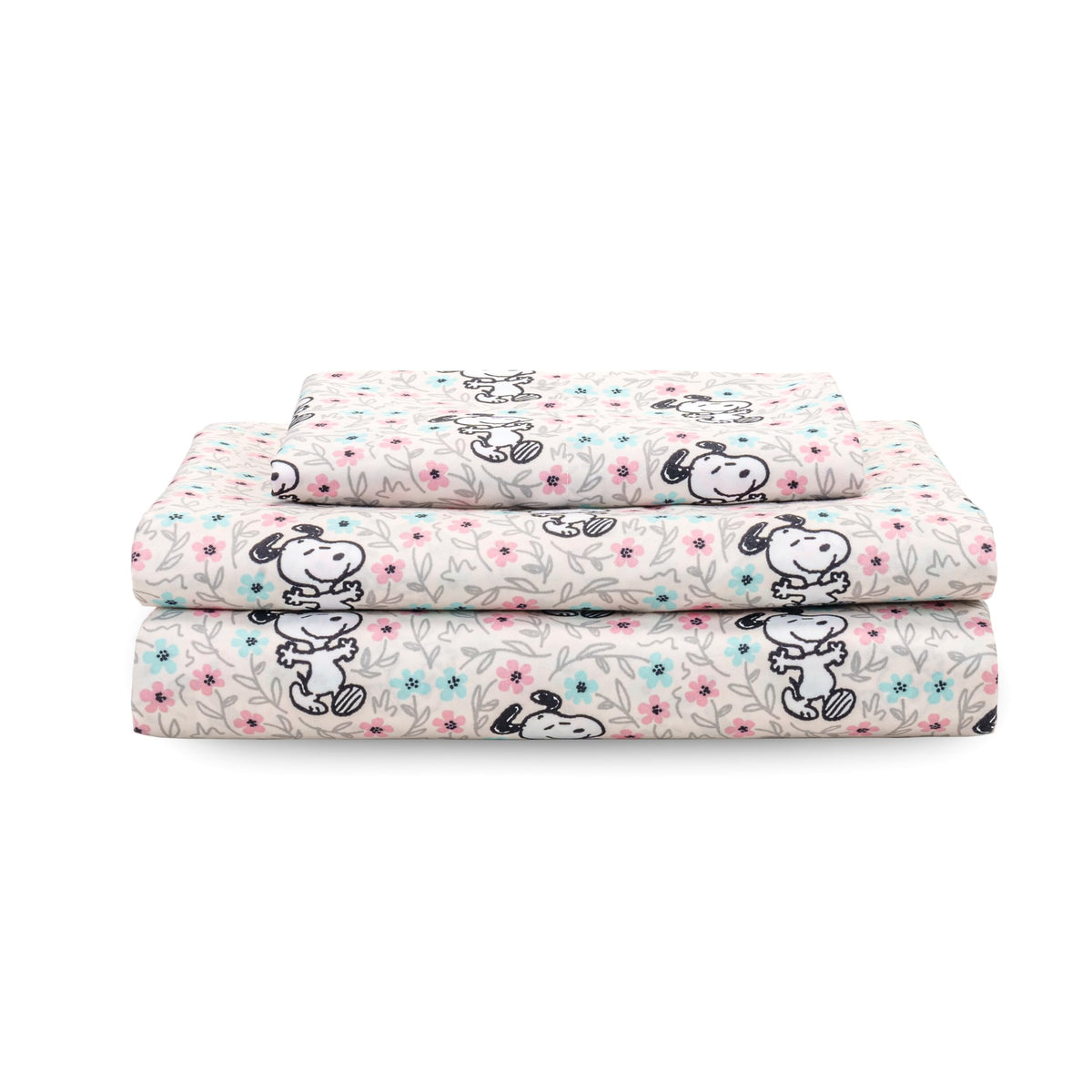 Berkshire Peanuts® Sheet Set Queen Size - 4 Pieces,Cute Character Snoopy Printed Soft Microfiber Bed Sheets,Peanuts Poses and Paws Grey