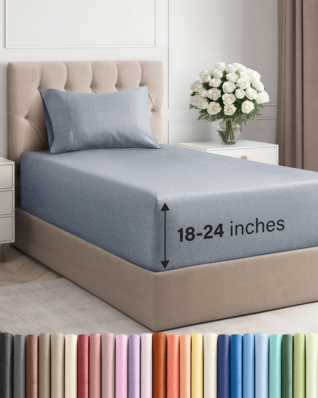 Extra Deep Queen Sheet Set - 4 Piece Breathable Cooling Sheets - Dark Grey
