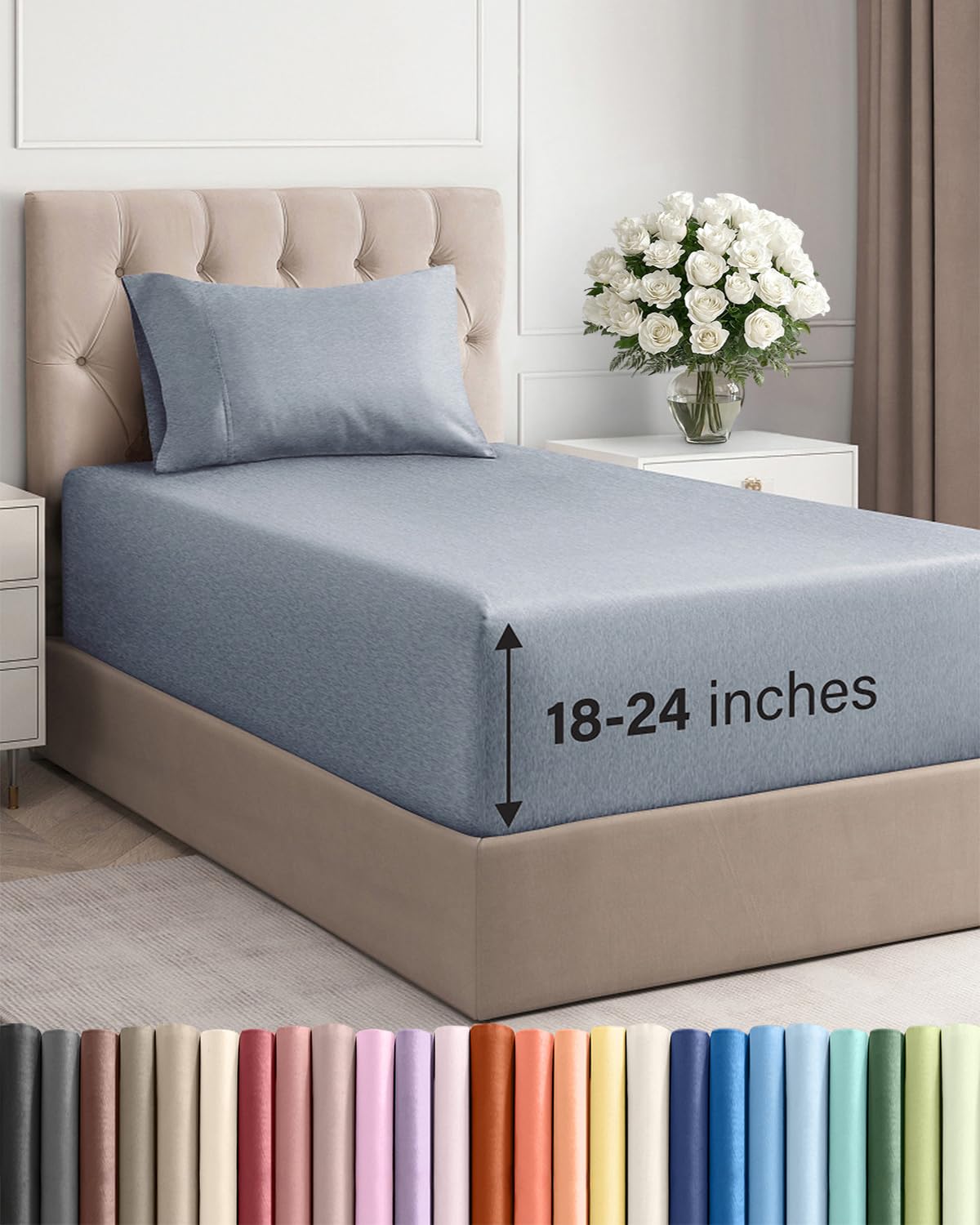 Extra Deep Queen Sheet Set - 4 Piece Breathable Cooling Sheets - Dark Grey