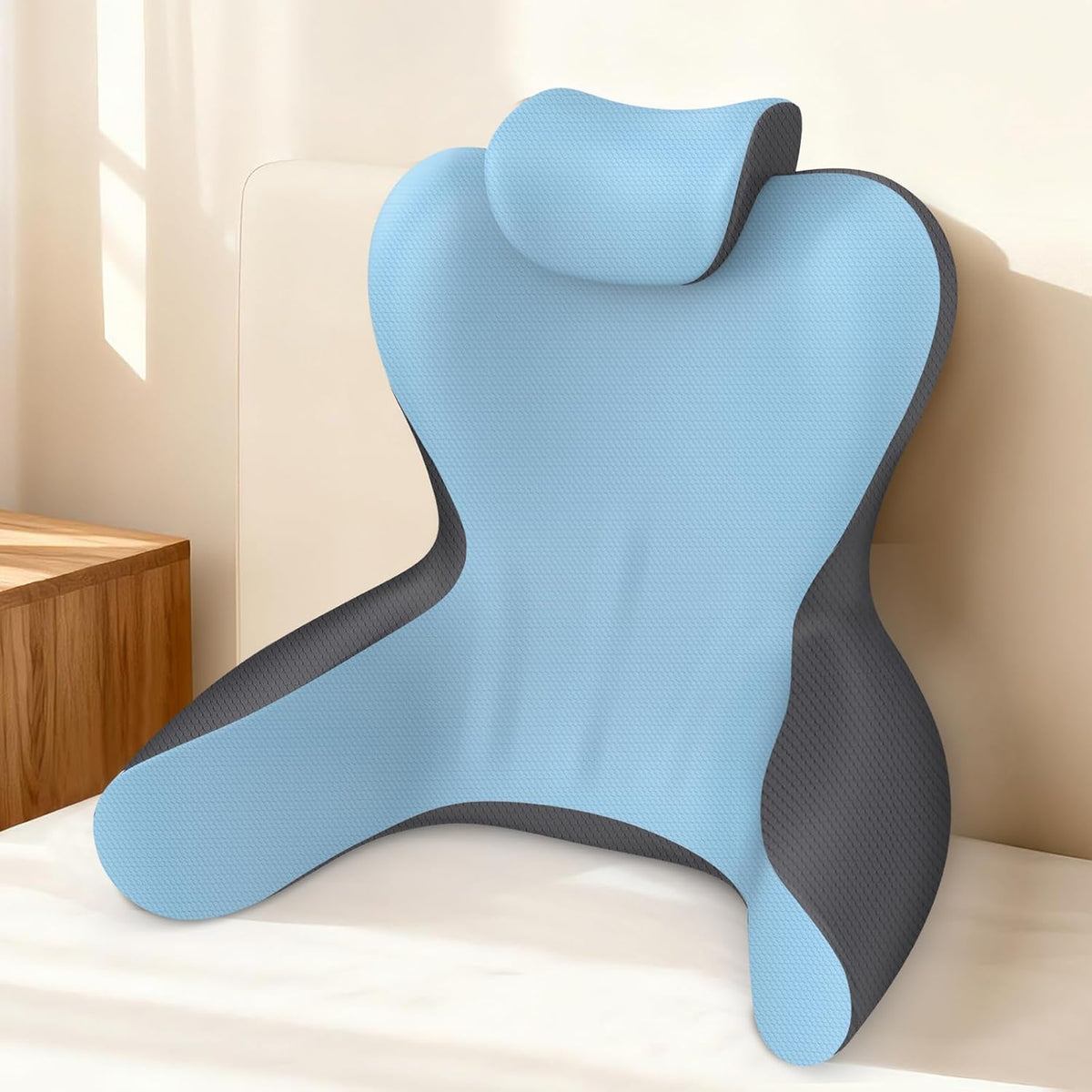 22" XL Reading Pillow Sitting in Bed,Back Support & Armrests(Blue & Dark)