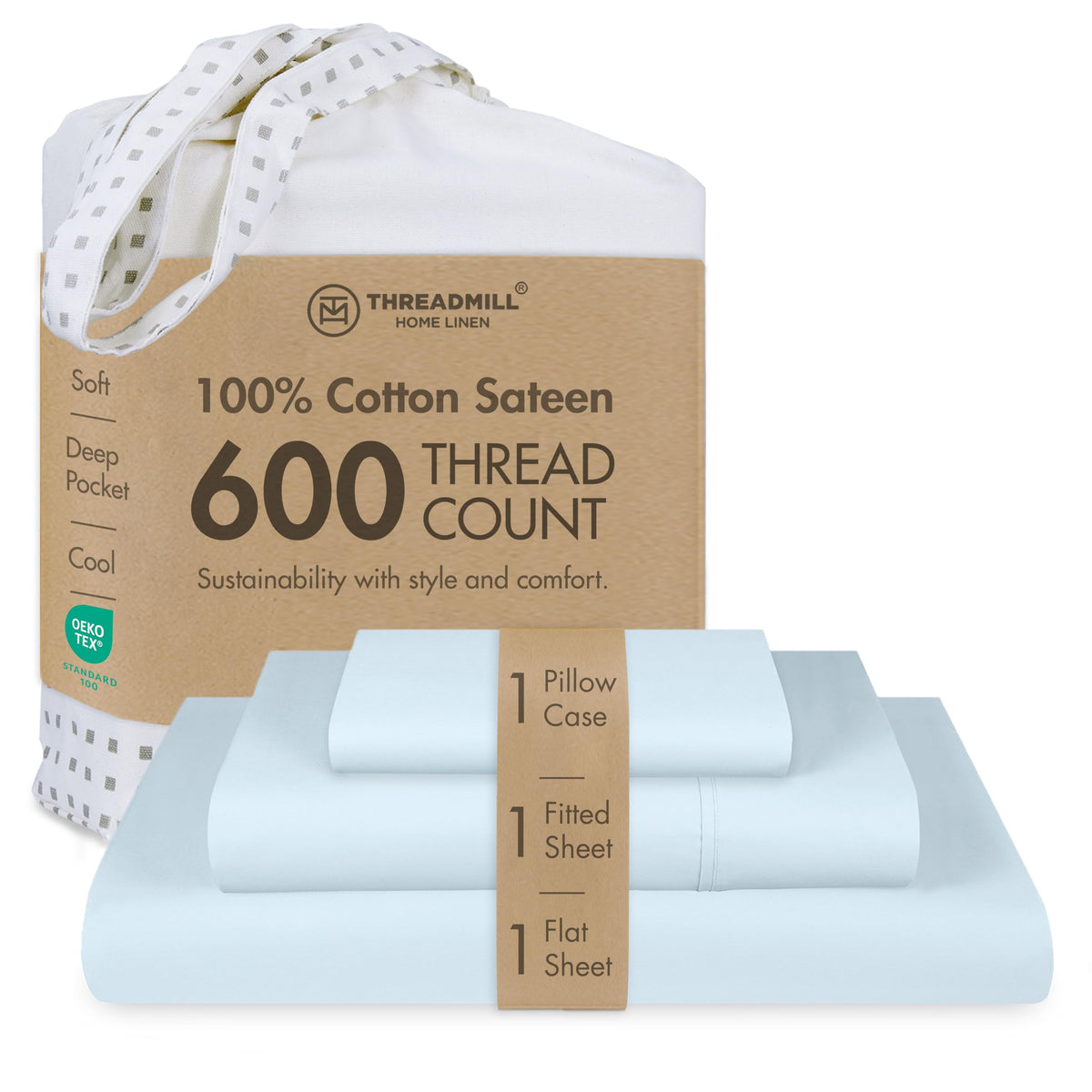 Threadmill 600 Thread Count Cotton Queen Sheet Set, Sateen, Dark Grey