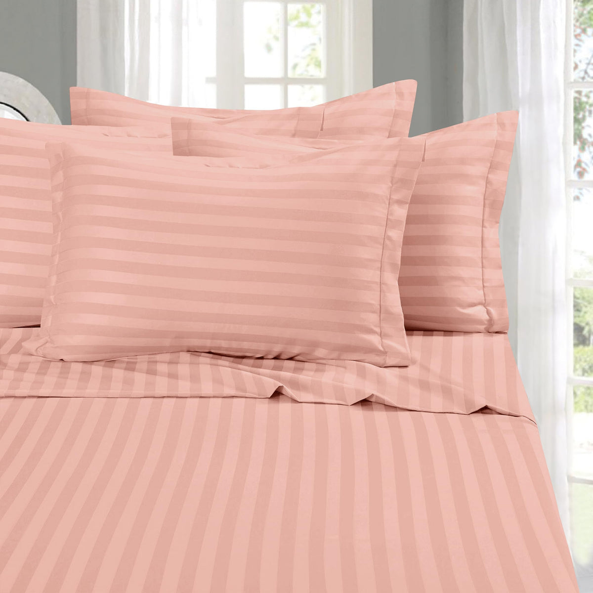 Elegant Comfort Softest and Coziest 6-Piece Sheet Set - 1500 Thread Count Egyptian Quality Luxurious Wrinkle Resistant 6-Piece Damask Stripe Bed Sheet Set, Queen, Camel/Gold