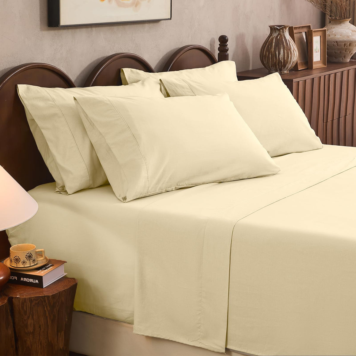 100% Linen Sheets Queen Size,Breathable & Durable 4-Piece Bed Flax Sheet Set,Soft All-Season Bedding for Hot Sleepers 16" Deep Pocket Oeko-TEX Certified,（Queen, Linen）