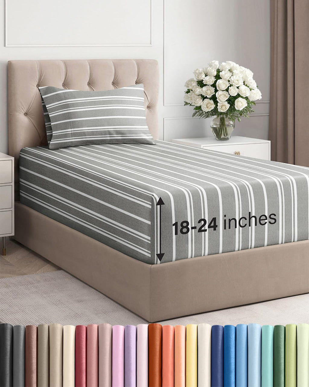 Extra Deep Queen Sheet Set - 4 Piece Breathable Cooling Sheets - Dark Grey