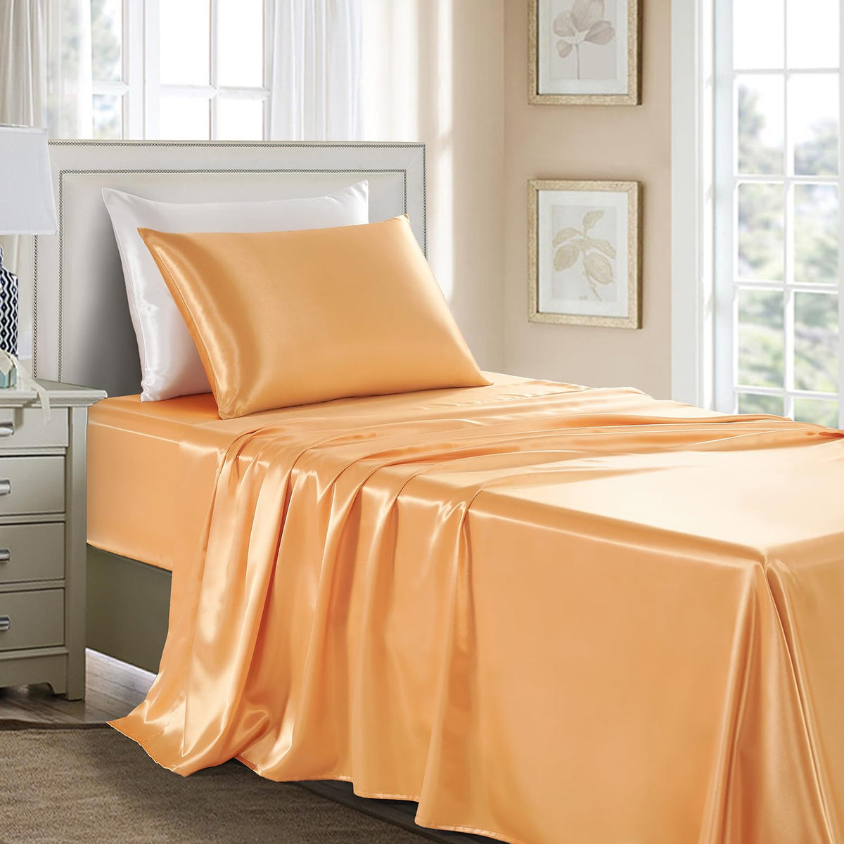 Satin Sheets Full Size - 4 Pieces Luxury Silky Soft Bed Sheets, Wrinkle-Free Black Satin Silk Sheet Set with 1 Deep Pocket Fitted Sheet, 1 Flat Sheet, 2 Pillow Cases