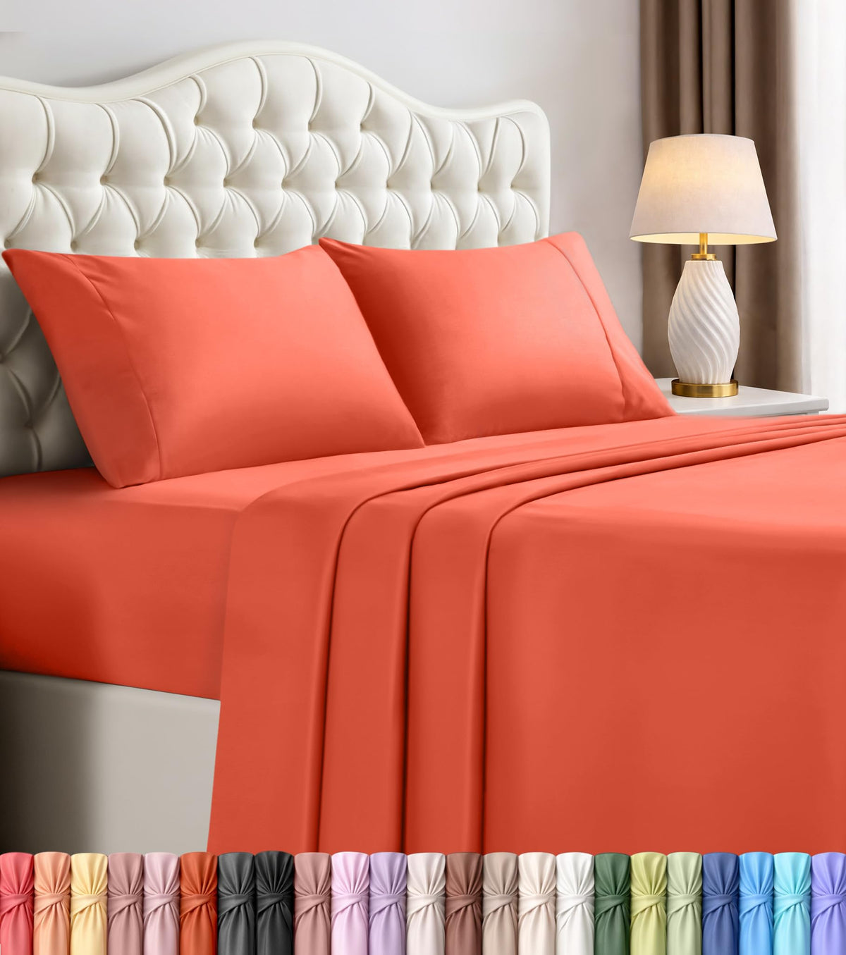 Queen Sheets Set, 4 Pieces 16" Deep Pocket Hotel Luxury Bed Sheets, Brown